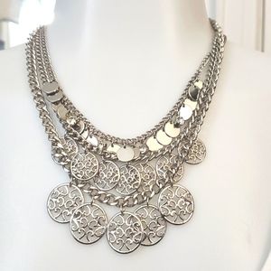 New LOFT Silver 3-tier Disc Rhinestone  Necklace #1370